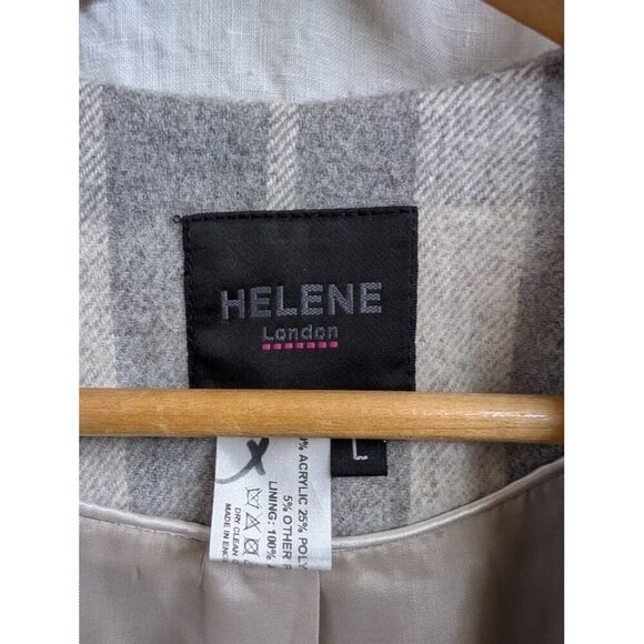 Helene London women's size Large plaid wool blend jacket with fringe neutral - Picture 2 of 11
